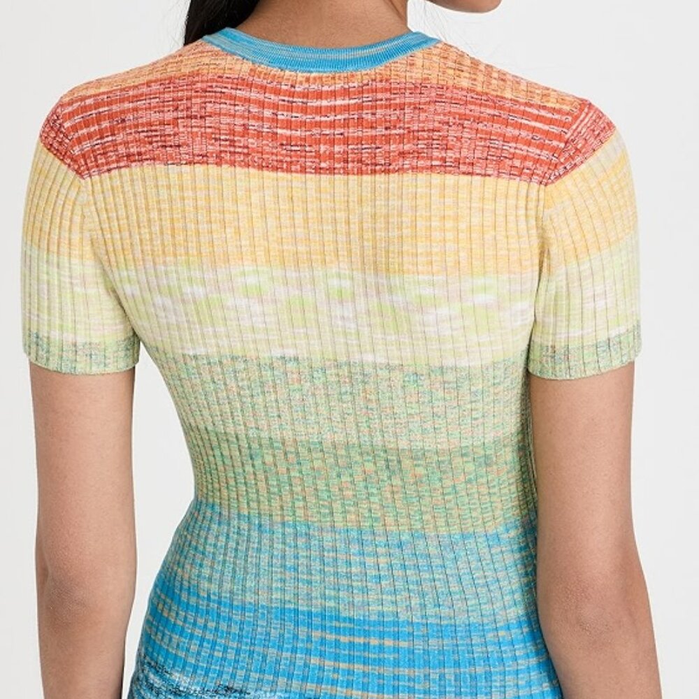 STAUD Short Sleeved Cargo Sweater in Rainbow Multi, Size L, NWT - Picture 3 of 10
